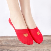 恒源祥红色袜子红袜子，大红色船袜蕾丝袜底隐形浅口高跟鞋袜结婚情