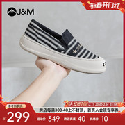 jm快乐玛丽乐福鞋男2024春季一脚蹬开口笑休闲条纹单鞋休闲鞋