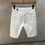 夏季白色五分裤男潮流，韩版高端休闲百搭牛仔，短裤修身弹力中裤白色
