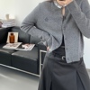 灰色羊毛针织开衫外套女设计感小众领口亮片短款长袖毛衣上衣