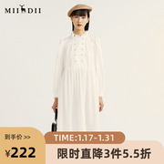 miidii谜底连衣裙女冬季时尚，灯笼泡泡袖，纯棉连衣裙长袖214ml2580