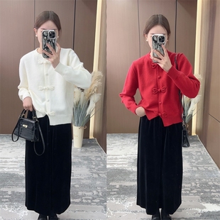 2024年新中式国风红色针织衫春装女女设计感开衫毛衣外套上衣