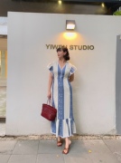 yiwenstudio原创设计师，品牌欧洲进口色织提花棉连衣裙