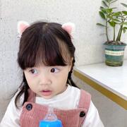 韩国秋冬儿童毛茸茸猫耳朵发夹丸子头对夹女童可爱小女孩百搭发饰