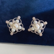 复古蕾丝菱形宫廷风优雅珍珠，耳钉925纯银镂空小众设计轻奢耳饰女