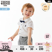 teenieweeniekids小熊童装男宝宝24年夏季款，纯棉领结短袖衬衫