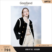 goodland美地女装冬季短款小香风拼色羊皮毛，一体皮草保暖外套