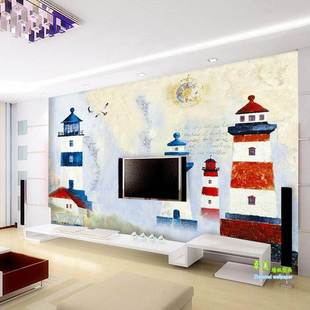 大型灯塔壁画地中海主题墙纸，客厅电视背景，壁纸卧室沙发全屋墙布3d