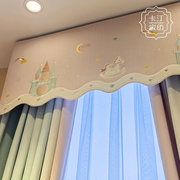简约现代儿童房绿色卡通木马遮光窗帘城堡卡通卧室飘窗落地窗定制