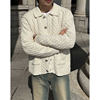 mrdong韩国男装时尚设计师翻领，菱格花纹春季宽松针织开衫外套