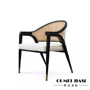 美式时尚实木餐椅新中式设计创意，编藤椅酒店会所接待洽谈休闲单椅