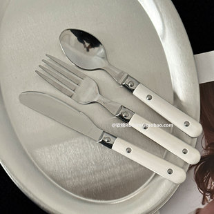 简约风不锈钢叉勺套装西餐餐具勺子叉子调羹汤勺吃饭勺奶白色