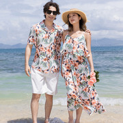 情人节情侣装夏装一裙一衣度蜜月海边沙滩裙花衬衫三亚旅行结婚照