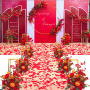 中式婚礼现场布置婚庆舞台，喷绘背景布户外(布户外)结婚迎宾签名墙海报喷画