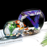 小型创意扁形玻璃金鱼鱼缸，椭圆形家用桌面，水培造景孔雀鱼带过滤缸