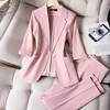 粉色小西装外套女夏装，七分袖时尚气质休闲小个子，中袖西服套装薄款
