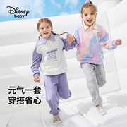 迪士尼童装女童洋气撞色长袖套装2023儿童卡通运动套装