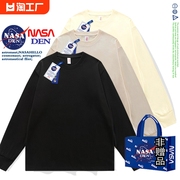 nasa美式纯棉长袖t恤打底衫女士秋冬季宽松卫衣中长款2023年圆领