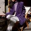 紫色灯芯绒西装外套女秋季2023复古气质高级感宽松休闲小西服