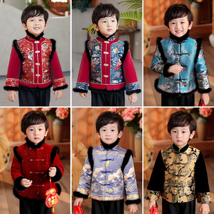 男童唐装冬款加厚童装外套男孩中国风表演服喜庆儿童中式礼服套装