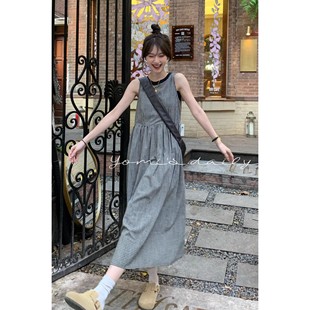 哟米yomi日系无袖连衣裙女小个子，2024春夏格子裙，黑白格背心长裙子
