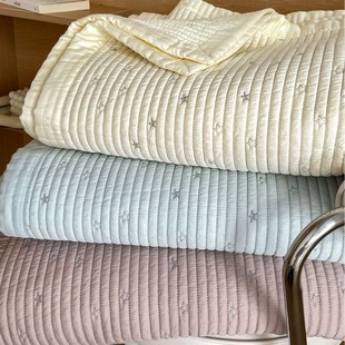 韩国ins风全棉绗缝床盖三件套星星夹棉床单水洗棉夏被可铺可盖