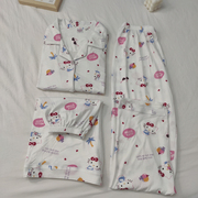 HelloKitty卡通短袖长裤纯棉睡衣女夏季学生日系短袖家居服三件套