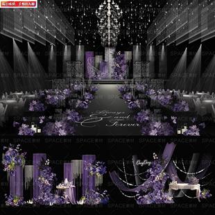 38紫色布幔水晶婚礼效果图ps源文件圆形布幔银色线帘水晶造型素材