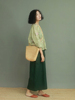 姜欢设计四季可穿的荷叶绿色亚麻文艺复古森系风挺括感长款半裙