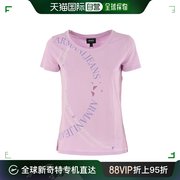 香港直邮armanijeans阿玛尼牛仔粉紫色棉，女装夏季修身上衣圆领