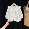 女童衬衫2024小童韩版洋气立领白色娃娃衫小女孩时尚宽松上衣