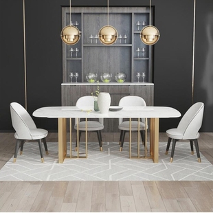 铁艺大理石餐桌长方形简约现代4人6小户型饭桌，家用北欧餐桌椅组合