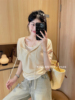 kisssister短袖连帽假两件针织t恤女夏季韩版气质减龄设计感上衣