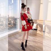 旗袍改良版连衣裙2022冬红色新年战袍拜年服加厚女唐装中国风