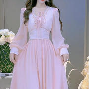 公主家6605秋装，甜美系带修身连衣裙，超显瘦雪纺连衣裙气质仙女裙