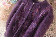 紫色重工工艺重磅刺绣布艺，加厚兔毛开衫，原单单品2021兔毛毛衣