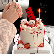 新中式平安喜乐贴纸蛋糕，装饰品可爱熊猫棉花糖烘焙甜品，台装饰摆件