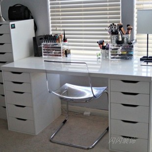 国内宜家利蒙阿来斯桌子创意简约组合书桌带柜白色省空间桌
