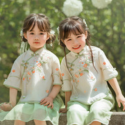 微雨汉服女童夏季短袖中国风，古装套装洋气，改良旗袍儿童宝宝唐装