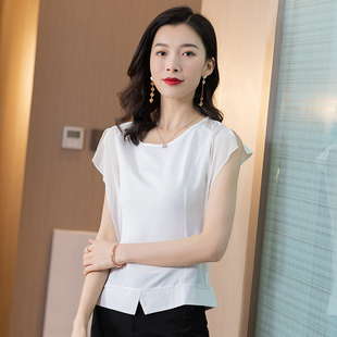 雪纺衫女夏2024年韩版宽松遮肚白色衬衫时尚洋气雪纺短袖上衣