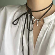 韩国金属蝴蝶结吊坠颈链，气质领结锁骨链多戴法，小众系绳项链女