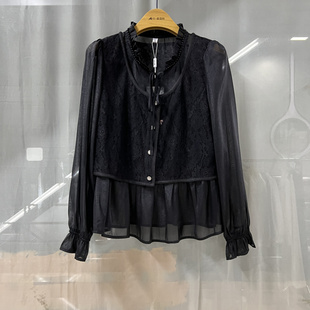 嘉雪莱HRSC3635商场专卖2024春时尚丽人女装法式蕾丝假两件小衫潮