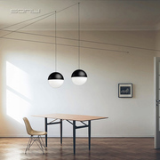 北欧现代线条吊灯创意，个性玻璃圆球餐厅简约吊灯，艺术黑色长线吊灯