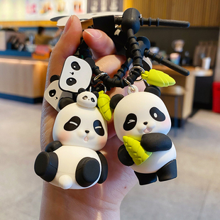 2023年原创熊猫汽车钥匙扣女精致可爱书包挂饰品钥匙链男挂件