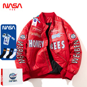 NASA联名机车棒球服男春秋季美式刺绣PU皮外套潮流牌宽松情侣夹克
