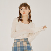 VanessaLiu光版巨好穿的羊绒打底衫女2019秋冬纯色圆领打底衫