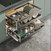 四季沐歌拉篮厨房橱柜，不锈钢双层抽屉式碗架碗盘收纳调味内置橱柜