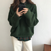 秋冬复古绿色格纹衬衫，+韩版宽松圆领毛衣，两件套女小个子炸街套装