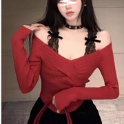 蕾丝假两件内搭连衣裙毛针织衫长袖女上衣毛衣开衫衫打底衫羊绒女