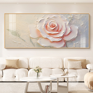 花卉奶油风装饰画高级玫瑰花客厅沙发背景墙挂画2024大幅壁画